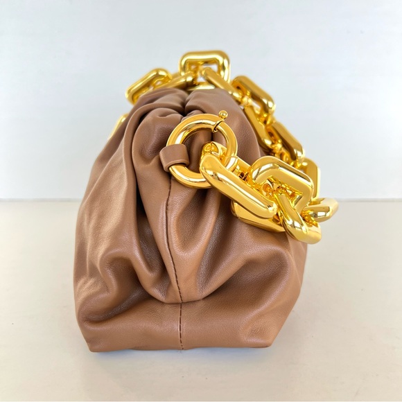 BOTTEGA VENETA The Chain Pouch Chunky Gold w Brown Leather Handbag Shoulder Bag - Picture 6 of 16
